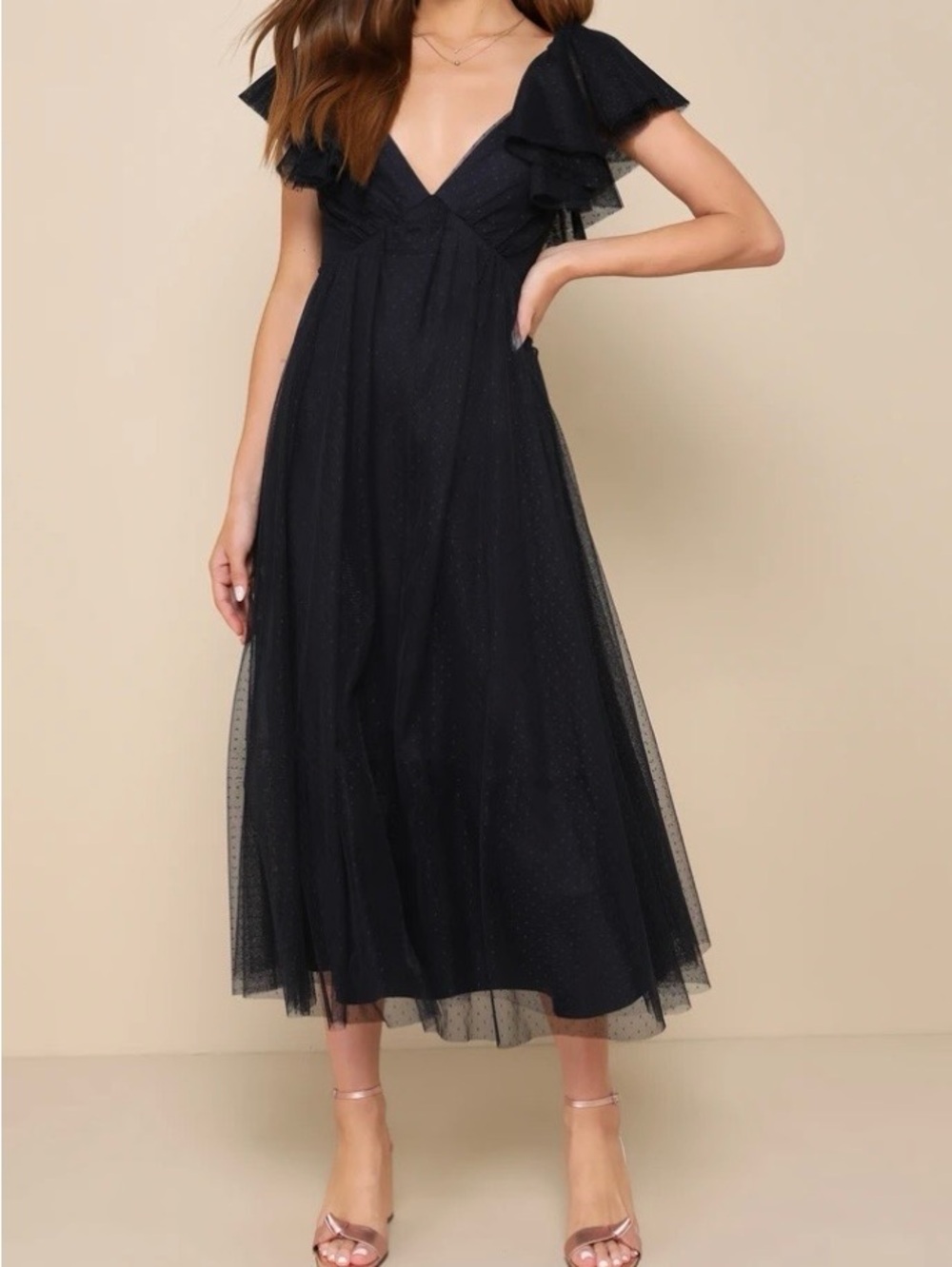 Lulu's Black Flutter Sleeve Midi Dress